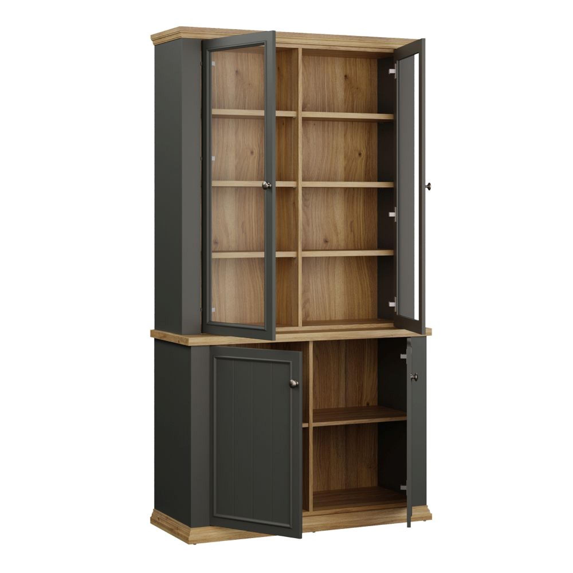 Pontypool Display Cabinet - 2 Door - Dark Grey and Light Oak