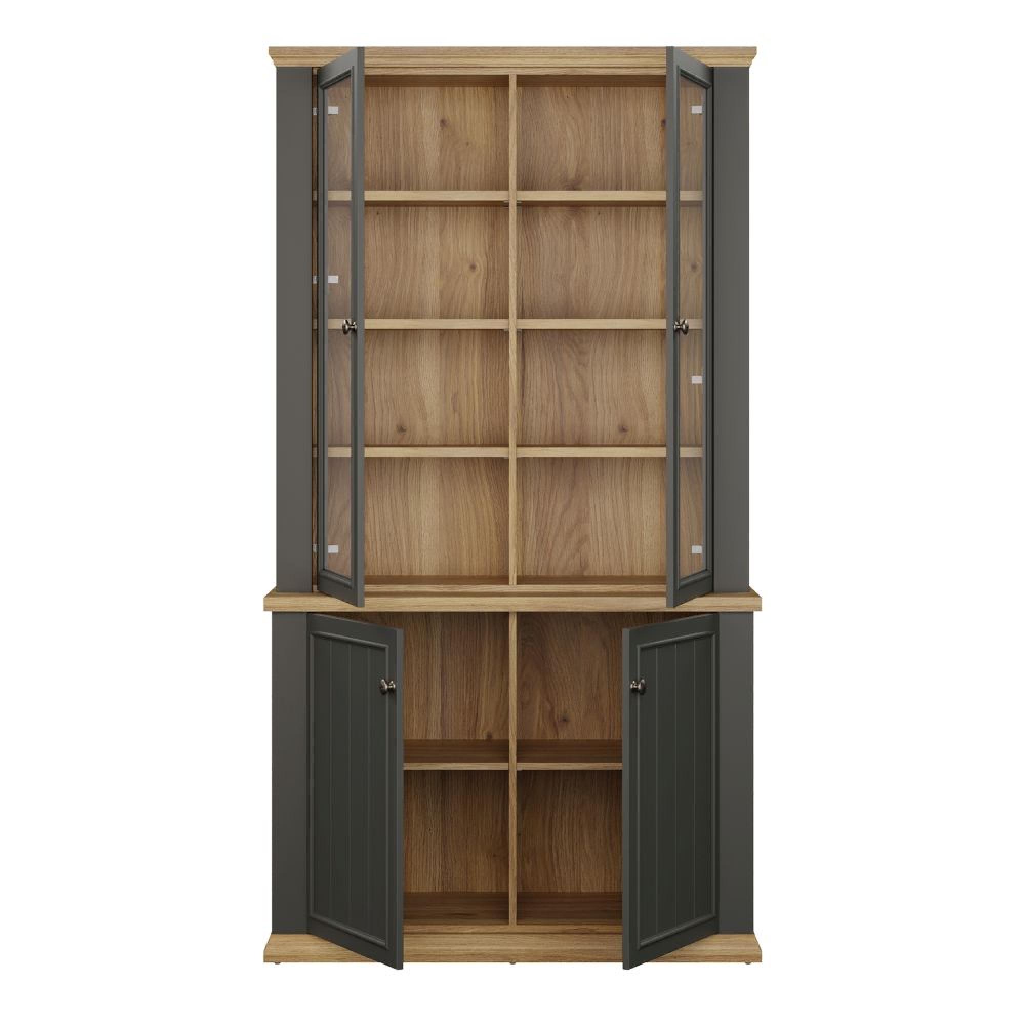 Pontypool Display Cabinet - 2 Door - Dark Grey and Light Oak