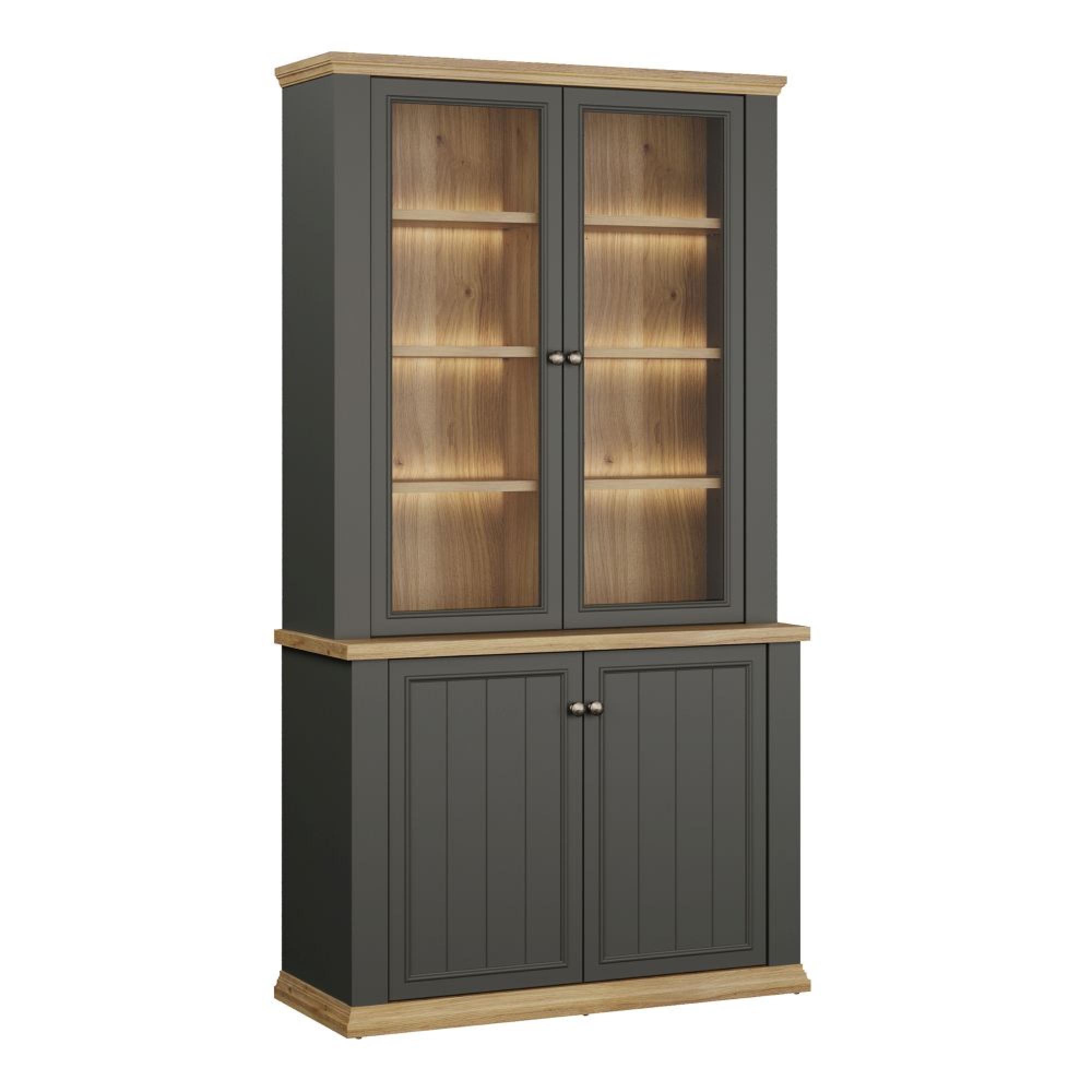 Pontypool Display Cabinet - 2 Door - Dark Grey and Light Oak