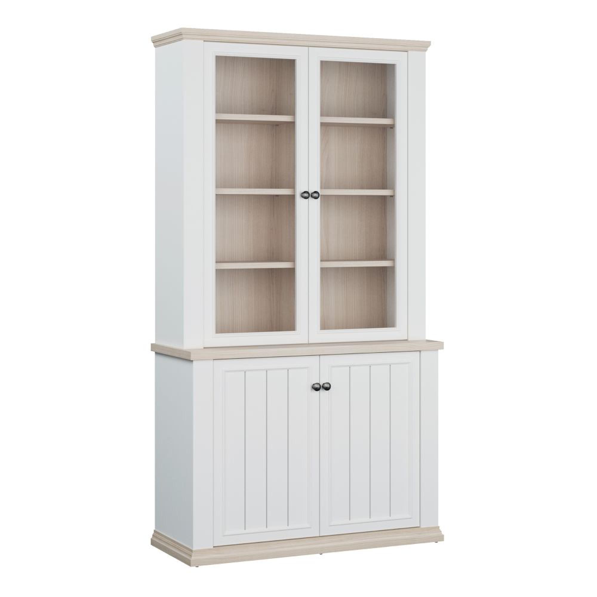 Pontypool Display Cabinet - 2 Door - White and Riva Oak