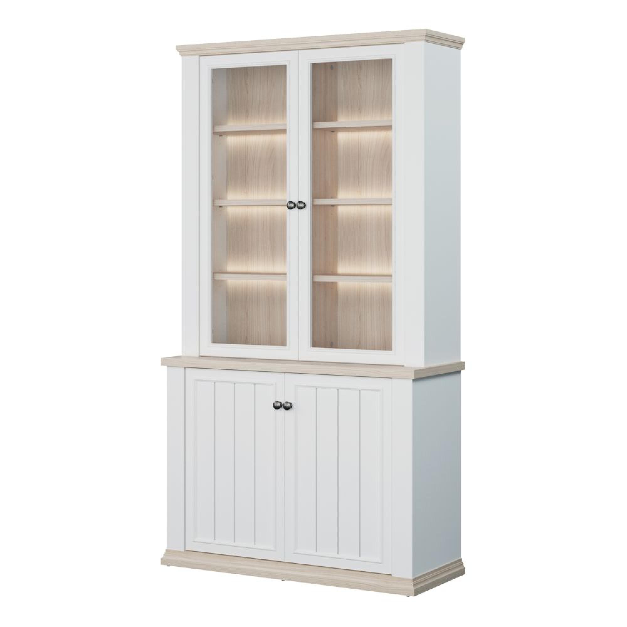 Pontypool Display Cabinet - 2 Door - White and Riva Oak