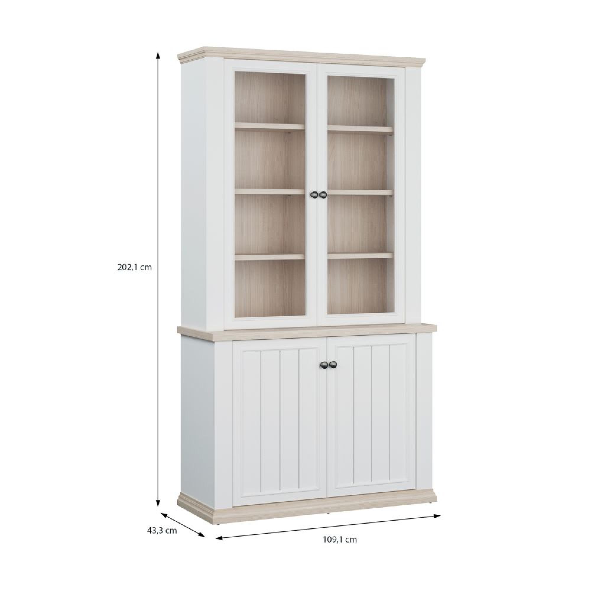 Pontypool Display Cabinet - 2 Door - White and Riva Oak