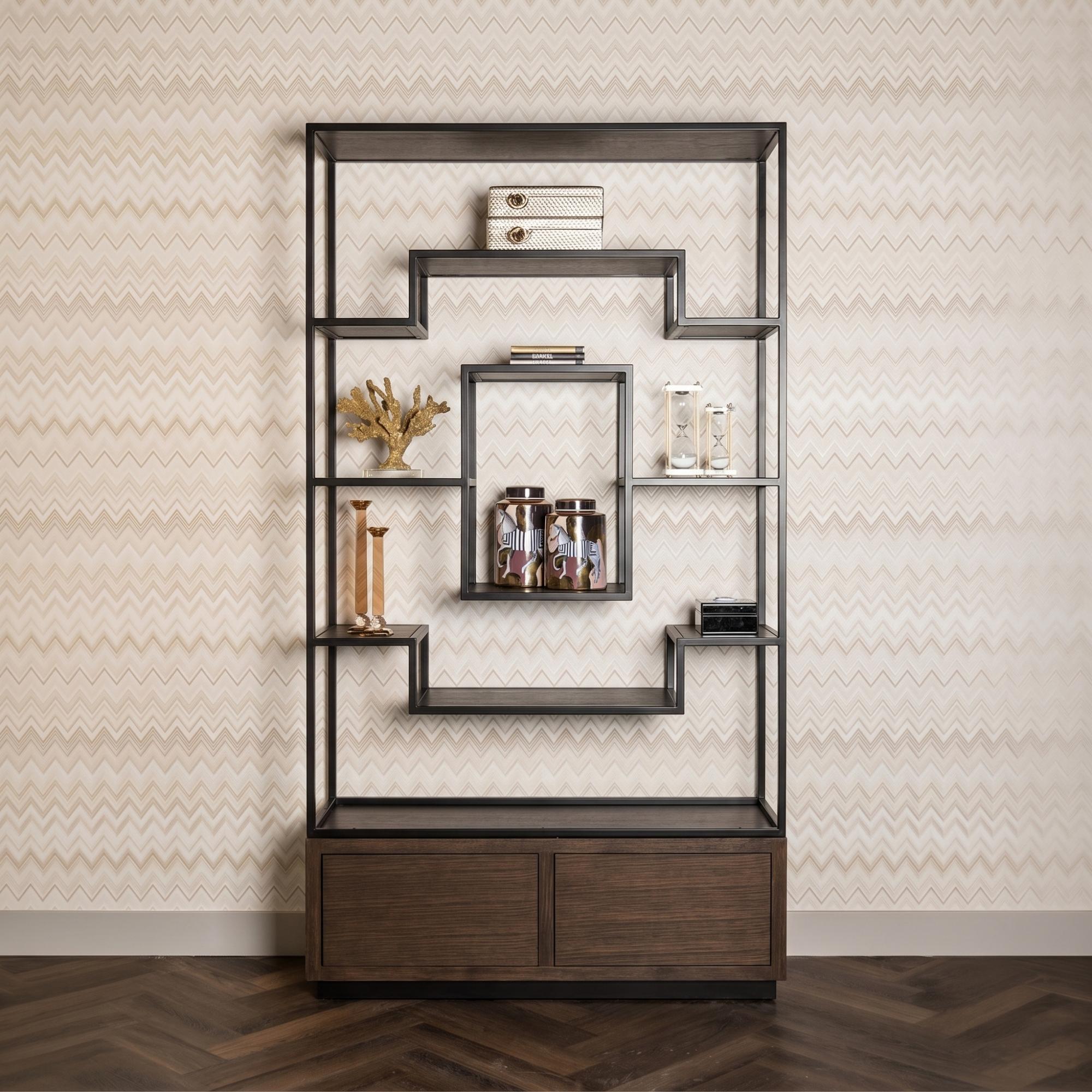 Bonvoy Brown Oak Shelving Unit with Storage