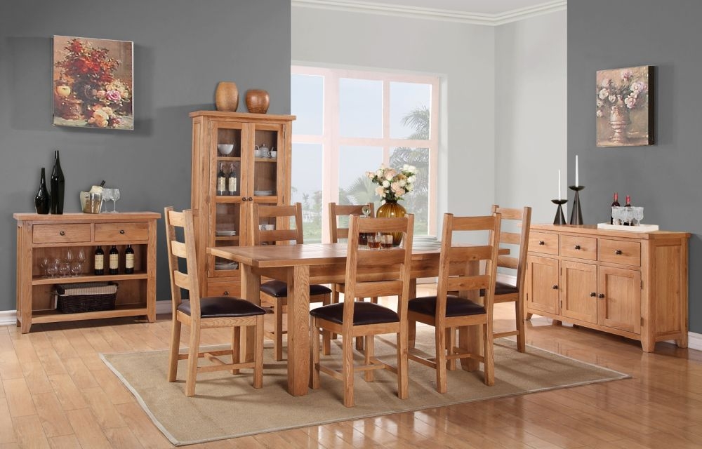 Appleby Oak Glazed Display Cabinet, 2 Glass Doors and 2 Bottom Storage Drawers