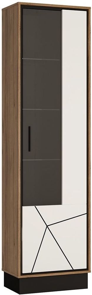 Brolo Walnut and White Tall Glazed Display Cabinet - RHF