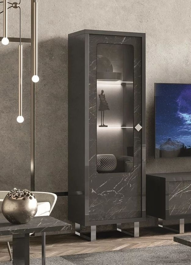 Carvelle Dark Grey 1 Door Display Cabinet