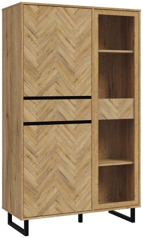 Chevron Oak Effect Display Cabinet
