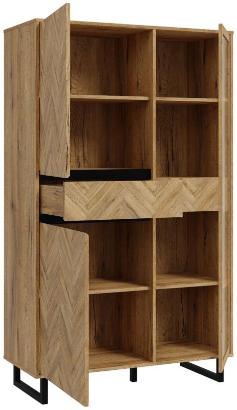 Chevron Oak Effect Display Cabinet