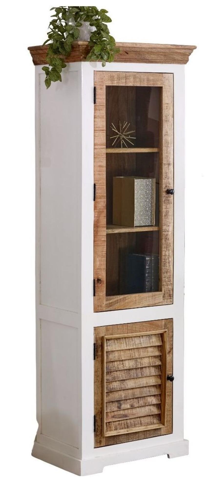 Coastal White and Wood Narrow Display Cabinet