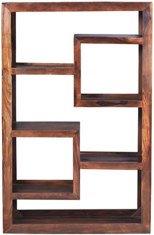 Cube Honey Lacquered Sheesham Combination Display Unit, 178cm Tall Bookshelf