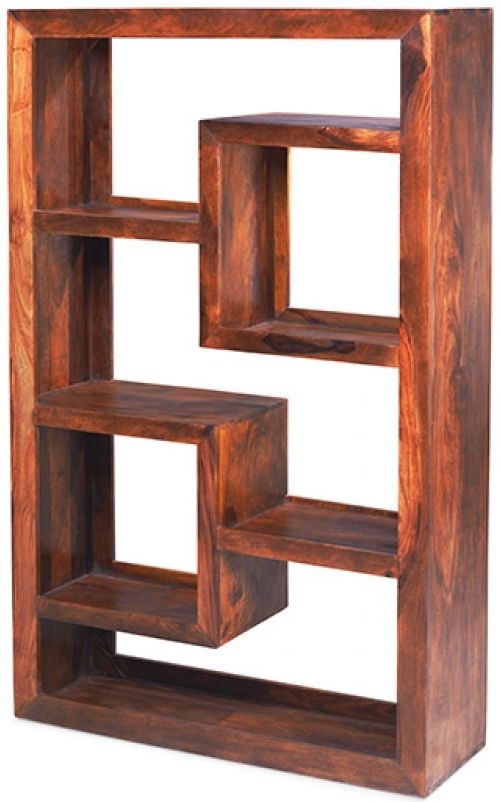Cube Honey Lacquered Sheesham Combination Display Unit, 178cm Tall Bookshelf
