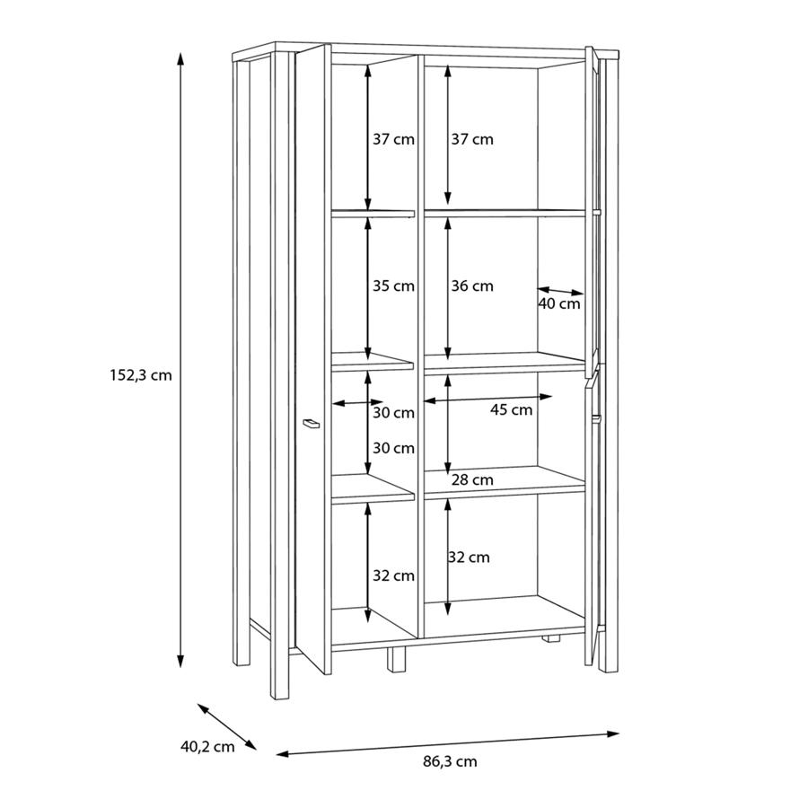 High Rock Oak Effect 3 Door Display Cabinet