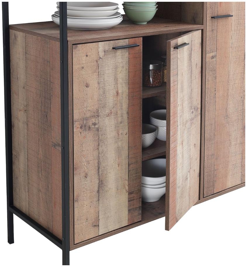 Industrial Rustic Oak Effect 5 Door Kitchen Cabinet