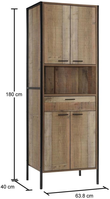 Industrial Rustic Oak Effect Tall Storage Cabinet