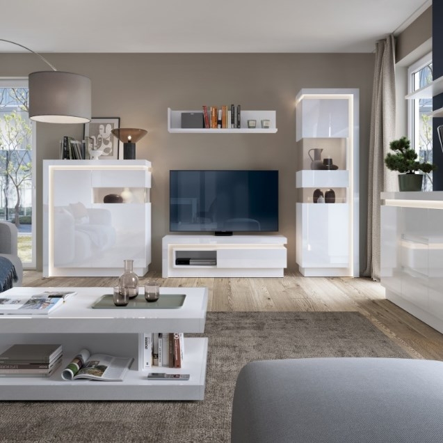 Lyon White Gloss Narrow Display Cabinet - LHD