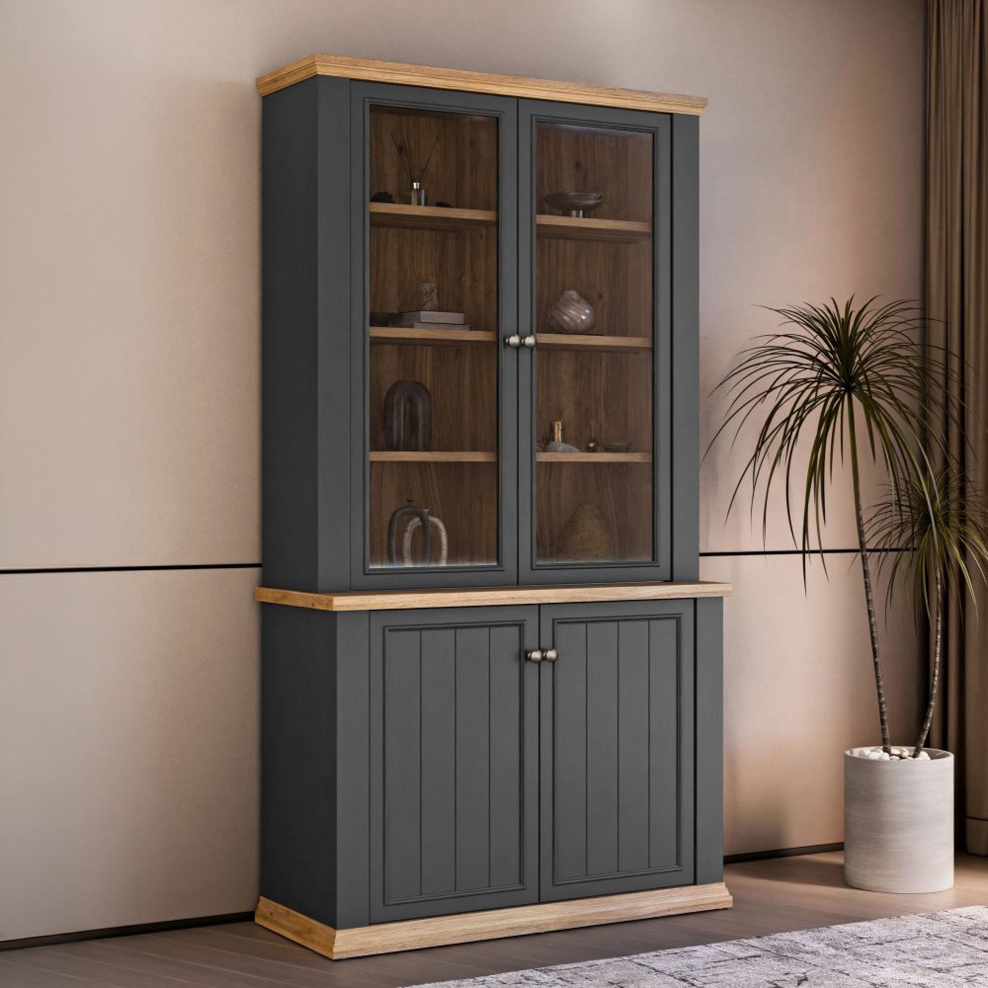 Pontypool Display Cabinet - 2 Door - Dark Grey and Light Oak