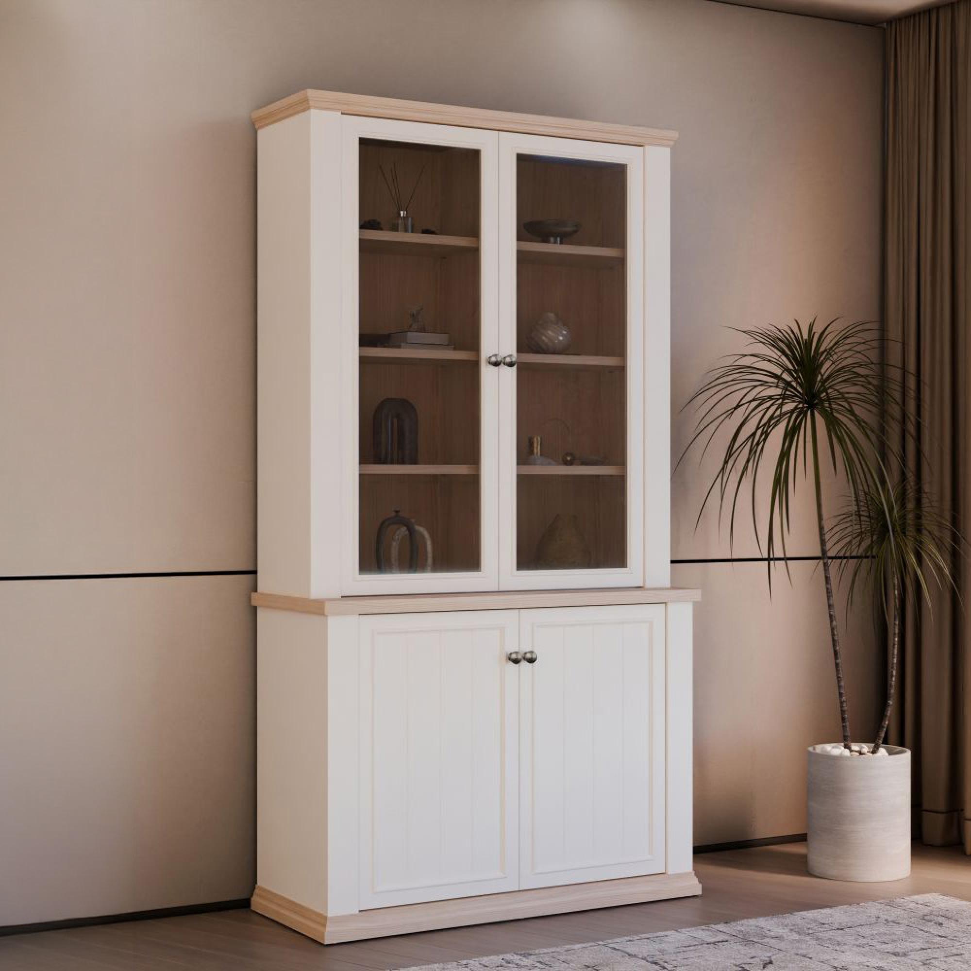 Pontypool Display Cabinet - 2 Door - White and Riva Oak