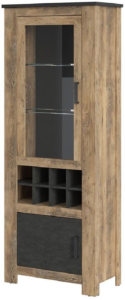 Rapallo Oak Effect 2 Door Display Cabinet with Wine Rack