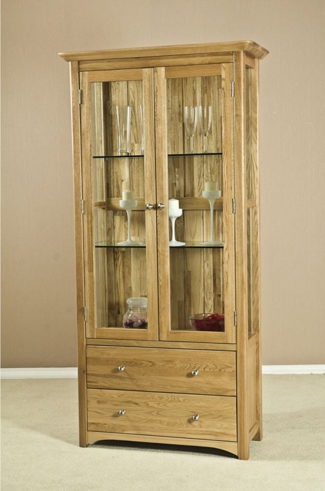 Shaker Display Cabinet - 2 Door - 2 Drawer - Large - Oak