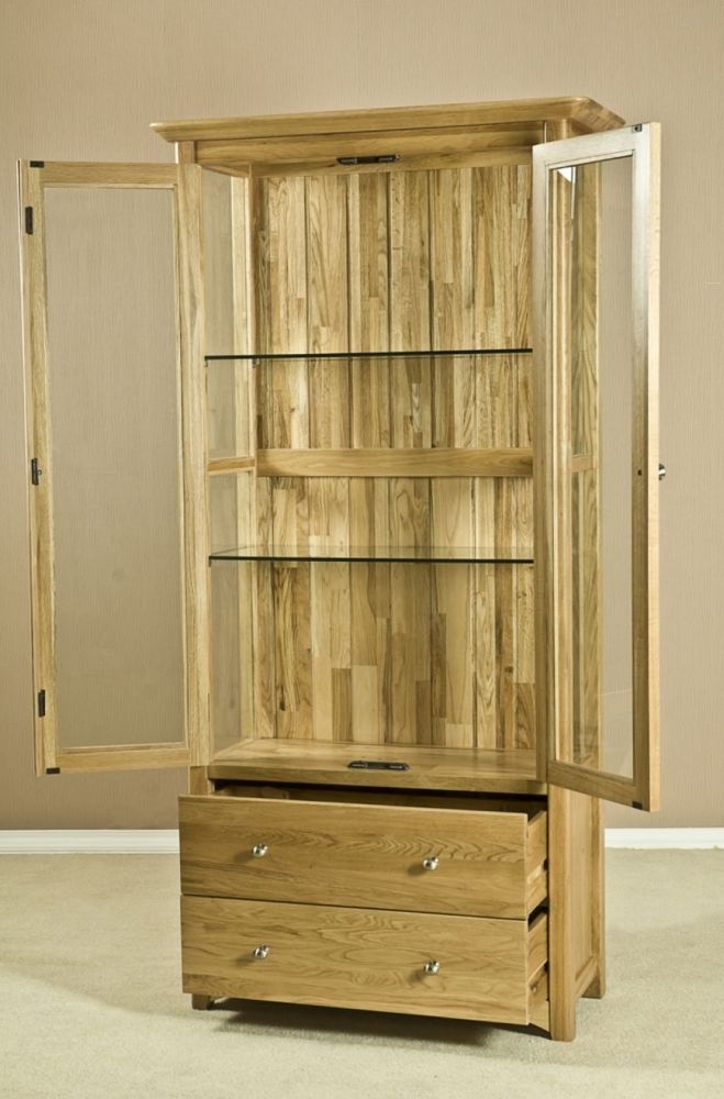 Shaker Display Cabinet - 2 Door - 2 Drawer - Large - Oak