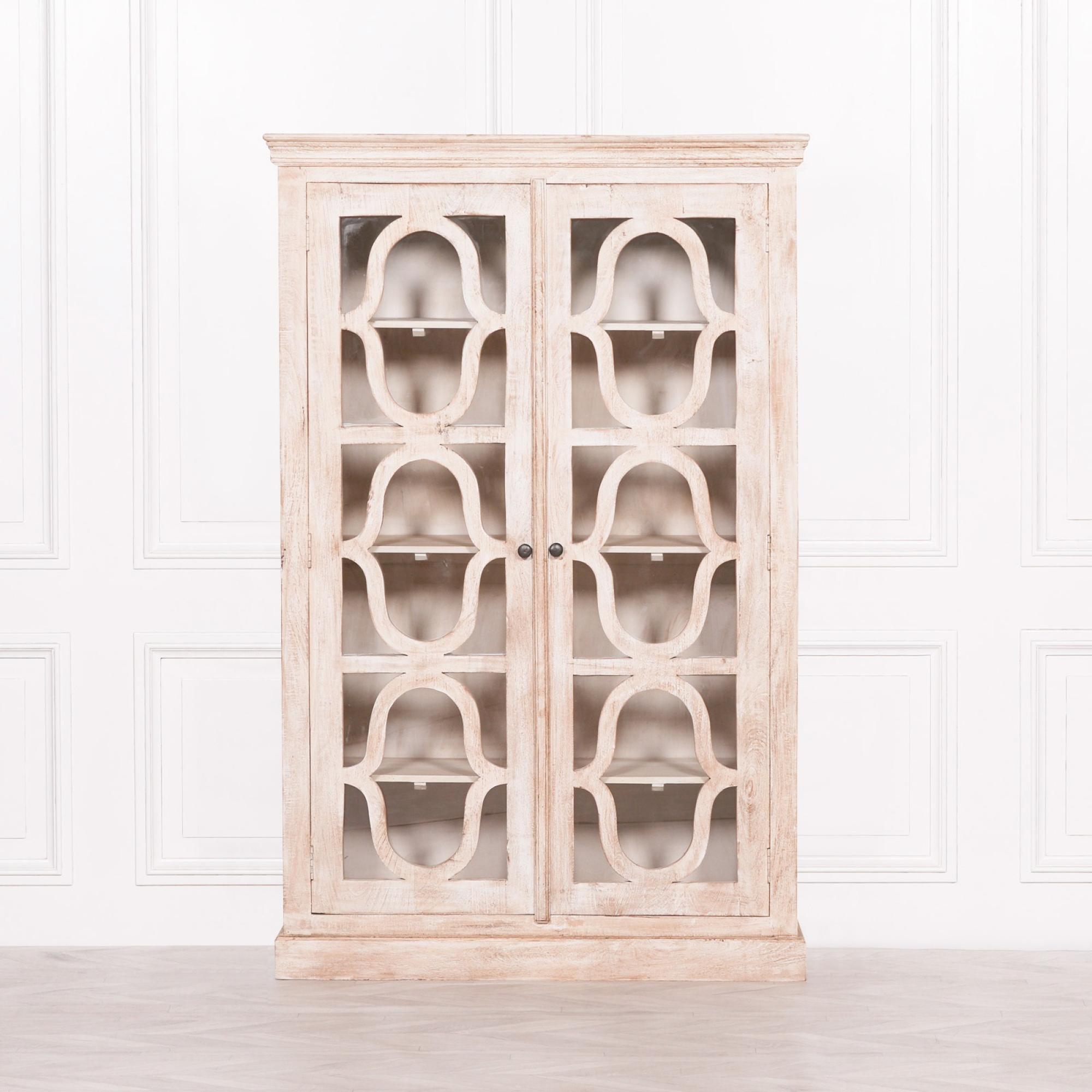 Washed Mango Wood Display Cabinet - 2 Door