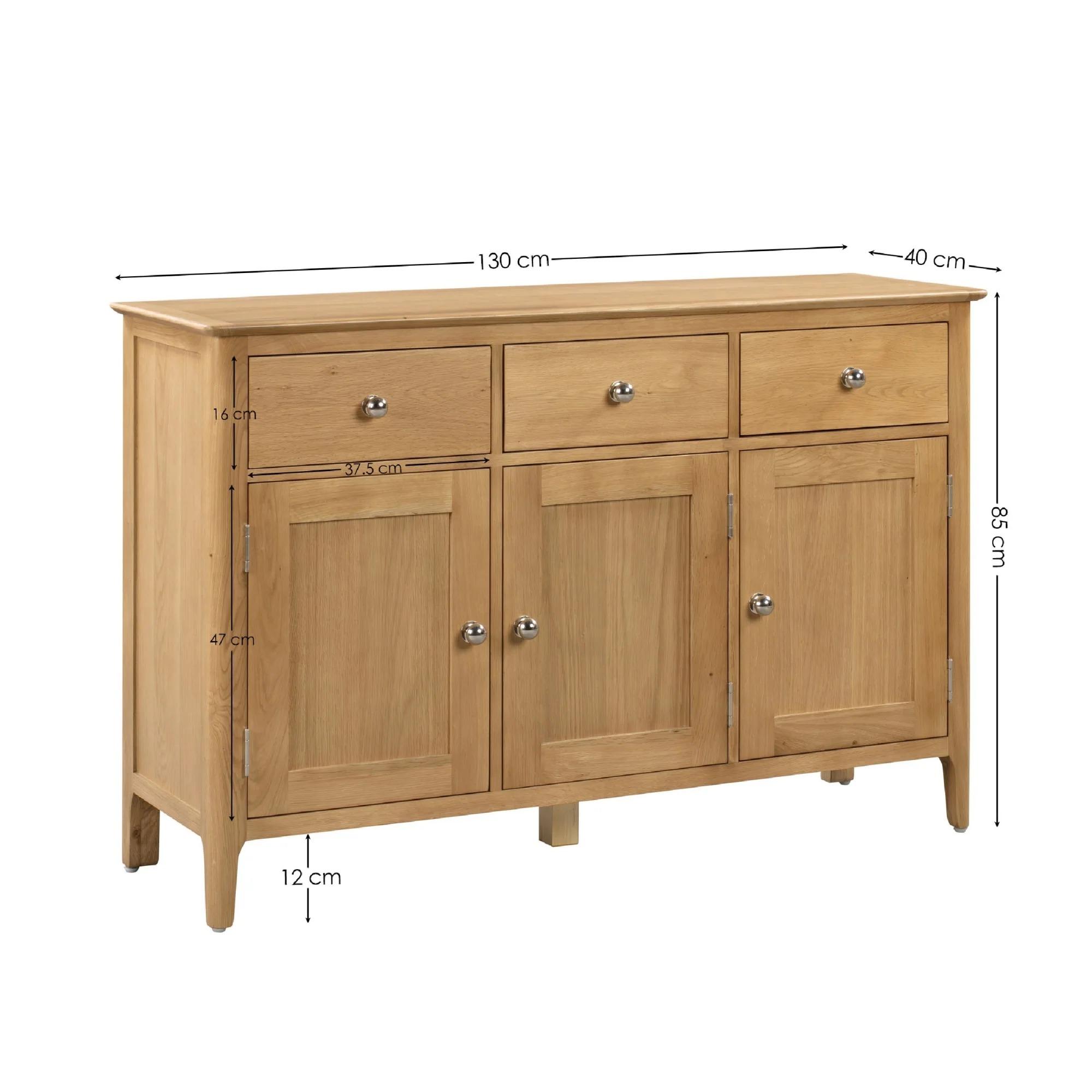 Cotswold Sideboard - 135cm - 3 Door - Medium - Oak