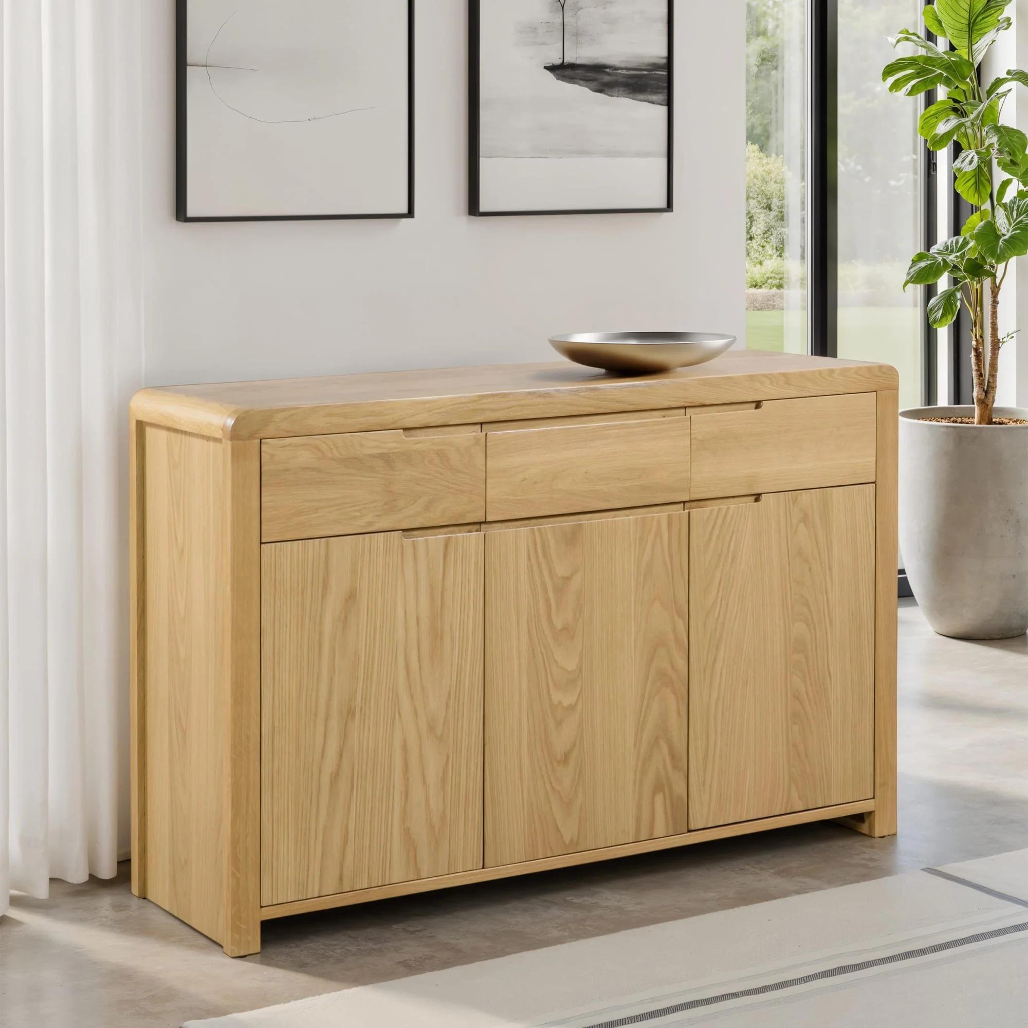 Curve Sideboard - 130cm - 3 Door - Medium - Oak