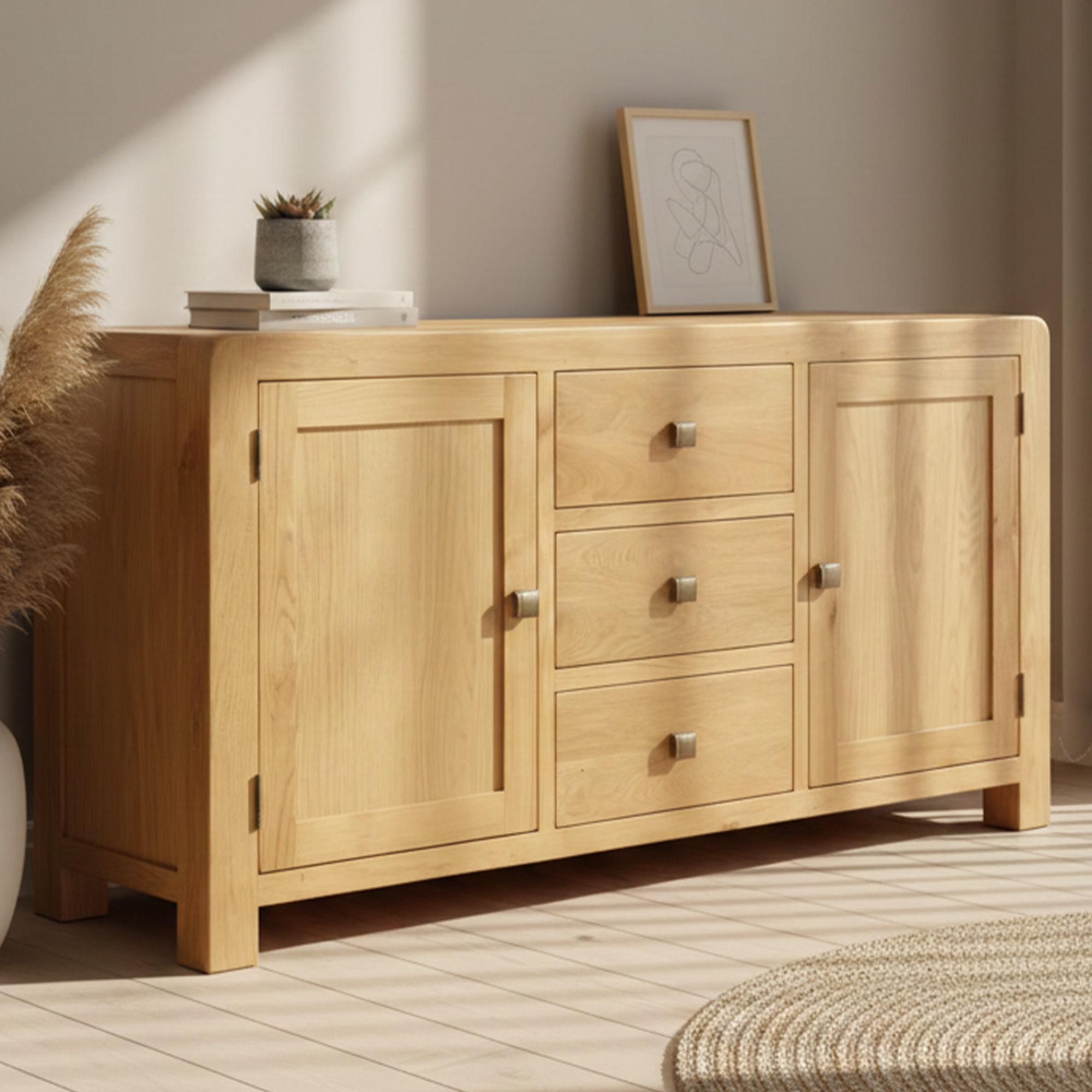 Curve Oak 165cm Large 2 Door Sideboard