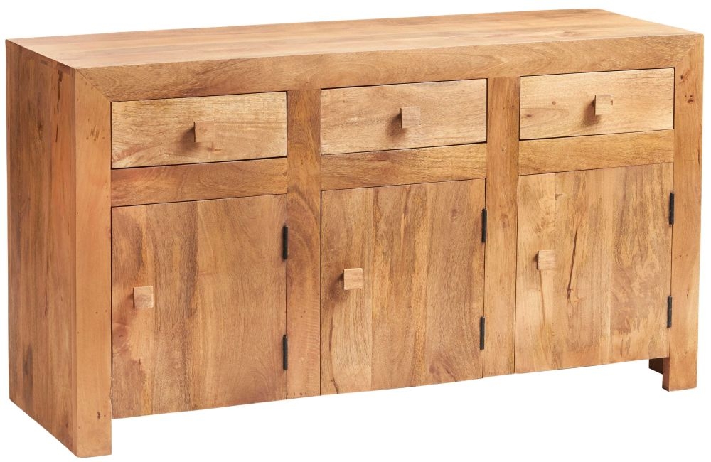 Ajmer Light Mango Wood 135cm Medium 3 Door Sideboard