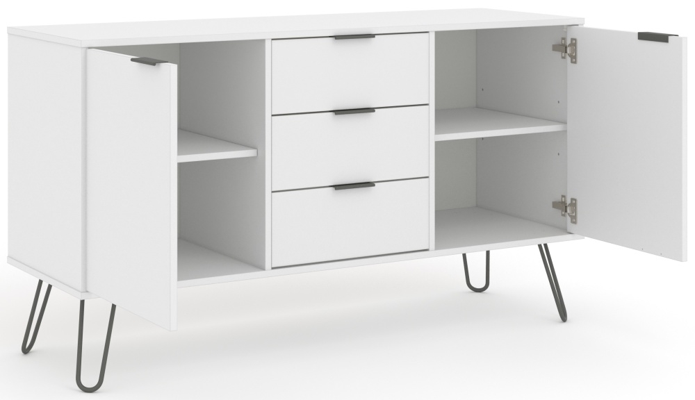 Augusta Medium Sideboard - 2 Doors - 130cm  - White - Hairpin Legs