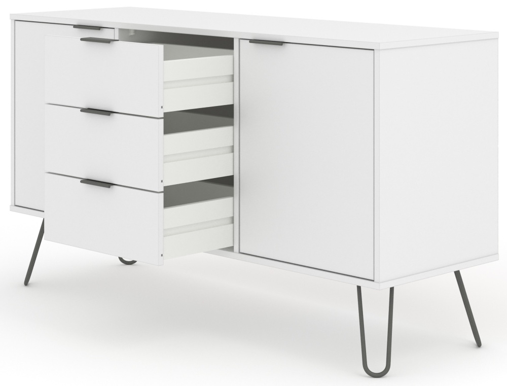 Augusta Medium Sideboard - 2 Doors - 130cm  - White - Hairpin Legs