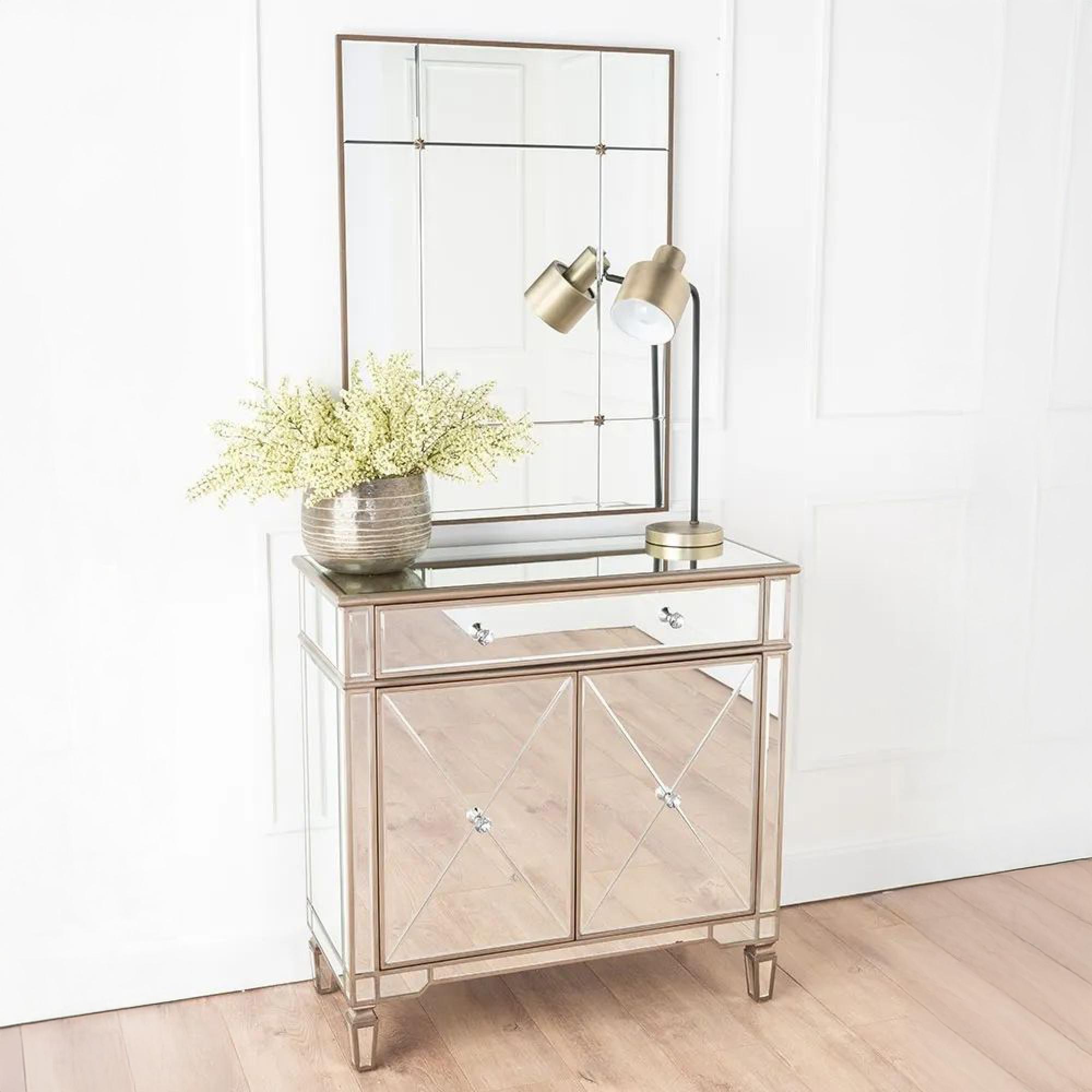 Antoinette Small Sideboard - 90cm - 2 Door - Mirrored - Champagne Trim