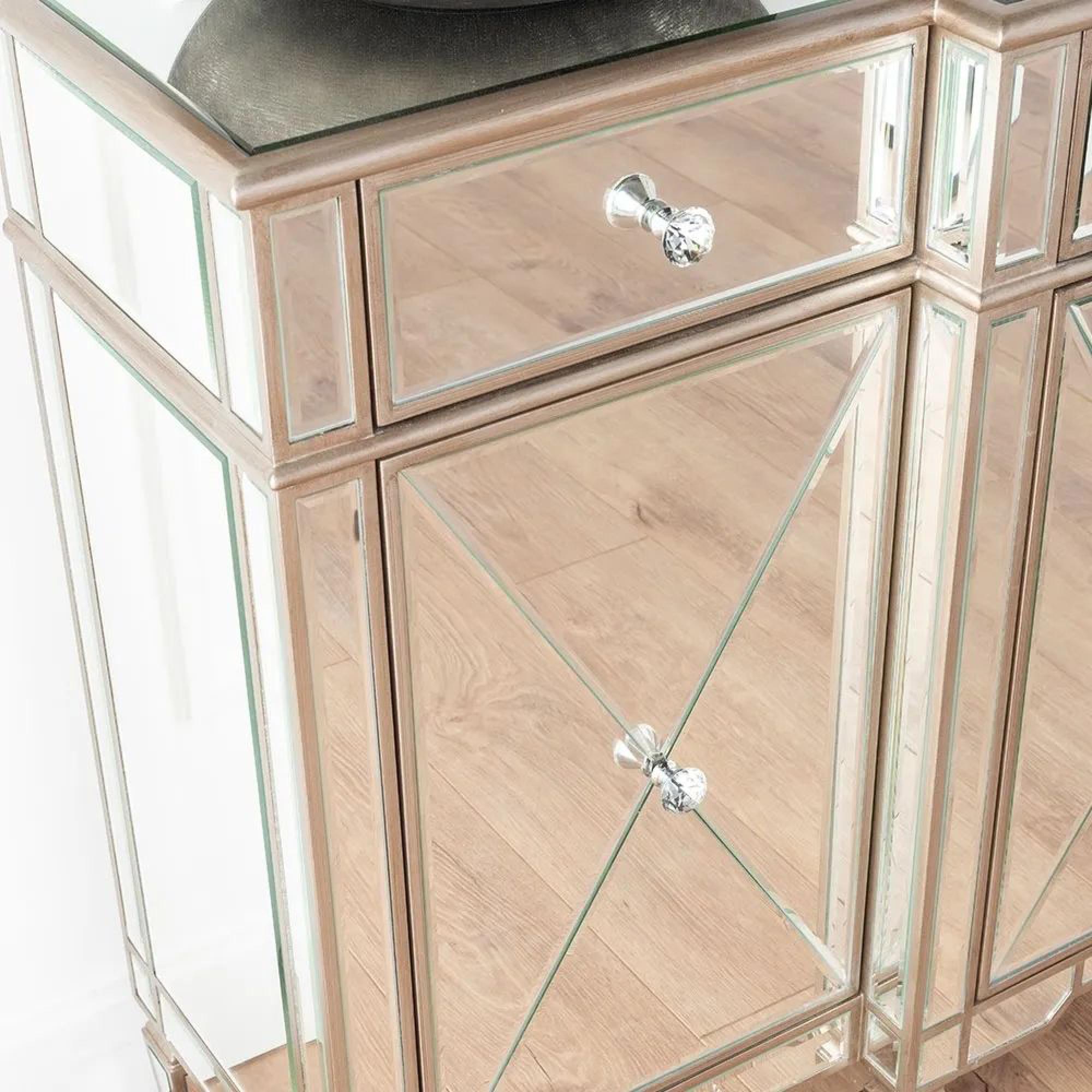 Antoinette Large Sideboard - 160cm - 4 Door - Mirrored - Champagne Trim