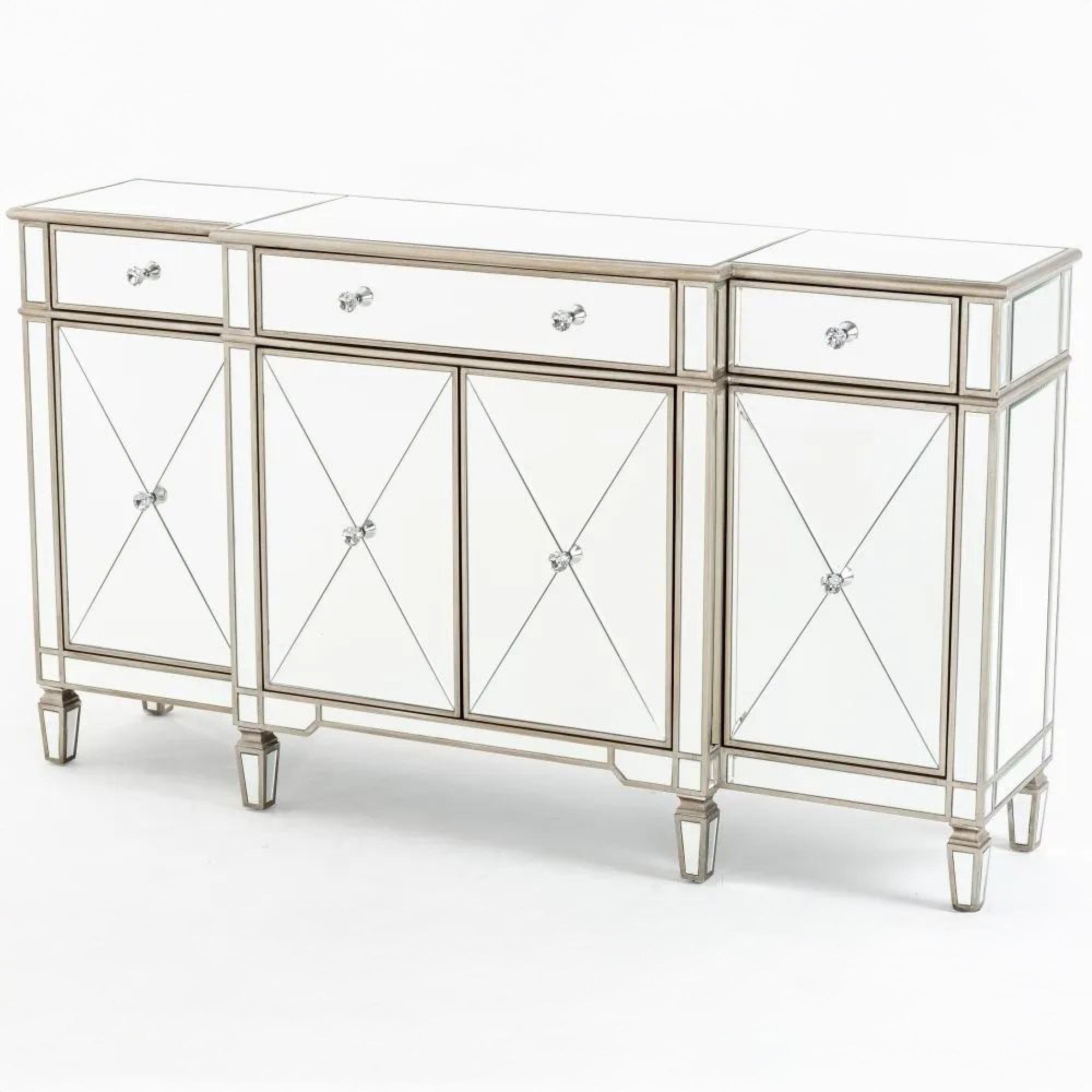 Antoinette Large Sideboard - 160cm - 4 Door - Mirrored - Champagne Trim