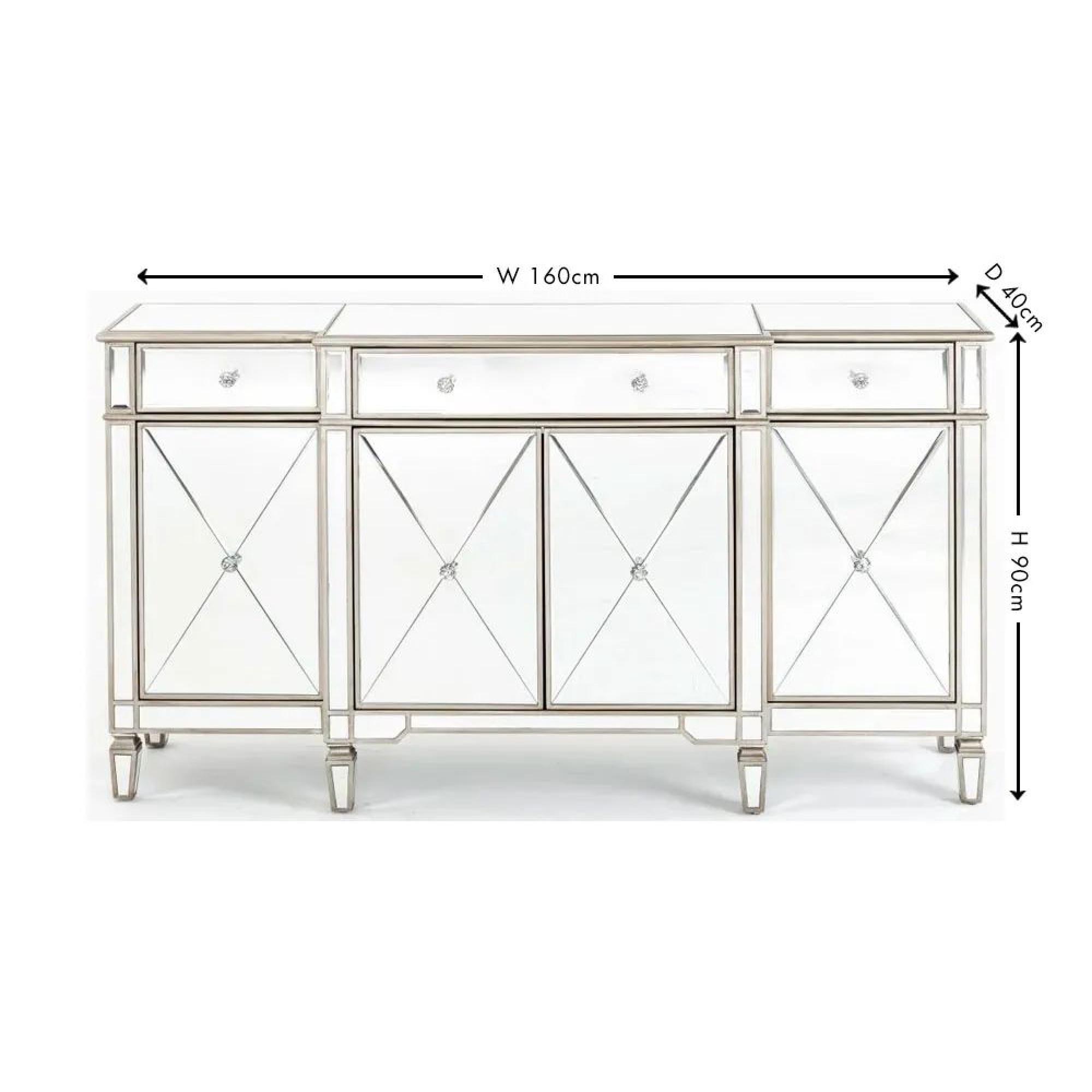 Antoinette Large Sideboard - 160cm - 4 Door - Mirrored - Champagne Trim