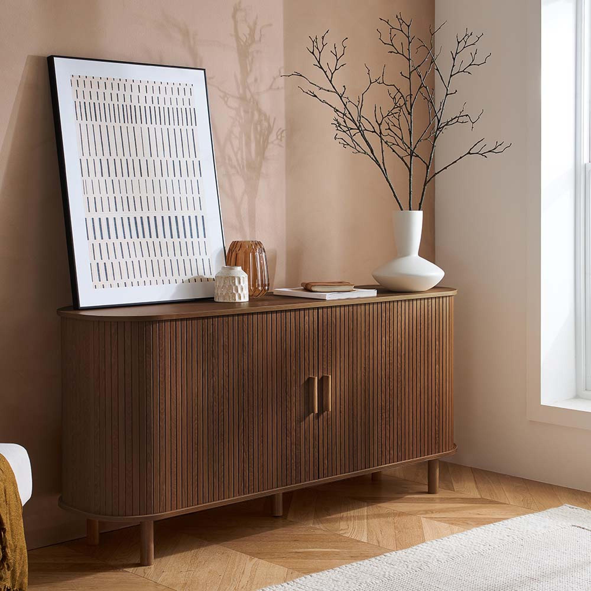 Axel Large Curved Sideboard - 160cm - 2 Door - Walnut Fluted