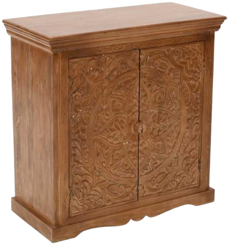 Carved Mango Wood 85cm Small Sideboard - 2 Doors