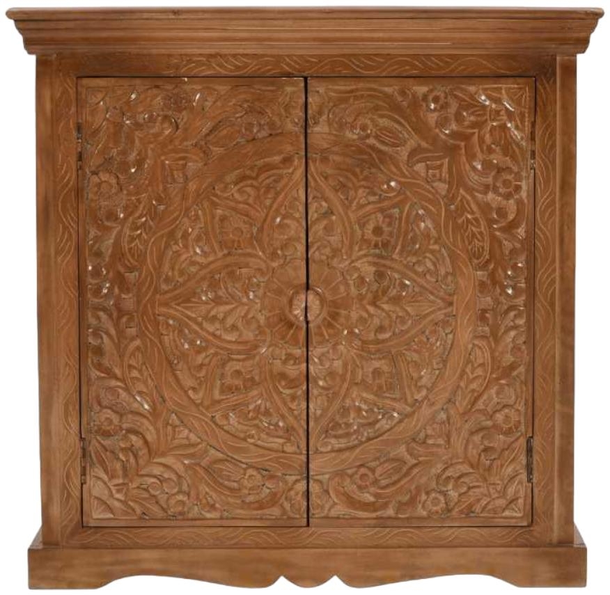 Carved Mango Wood 85cm Small Sideboard - 2 Doors