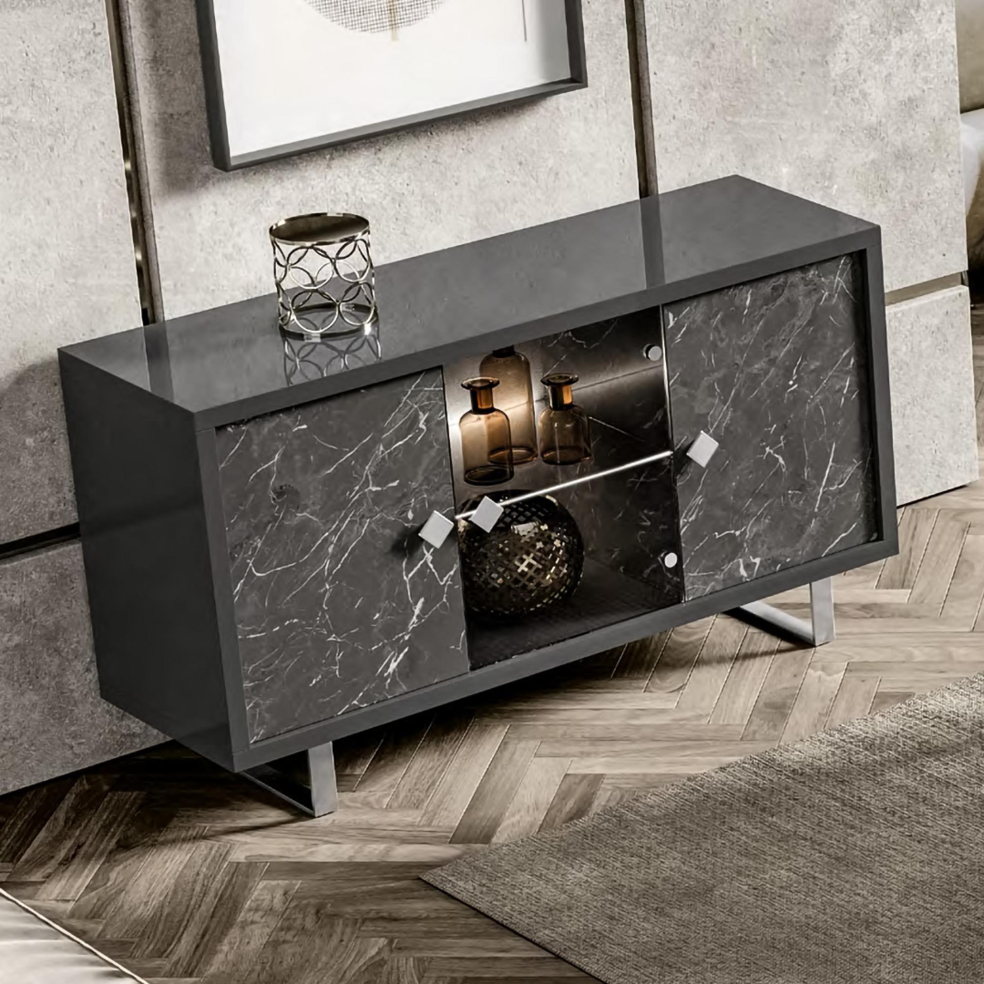 Carvelle Dark Grey 3 Door Medium Sideboard - 155cm