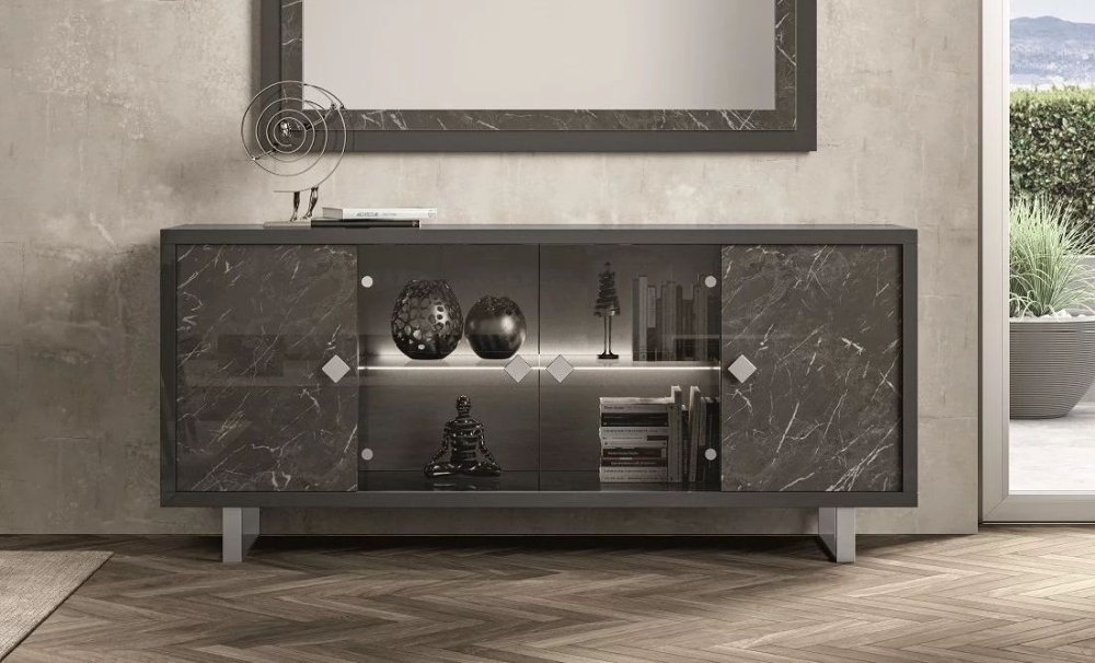 Carvelle Dark Grey 4 Door Extra Large Sideboard - 200cm