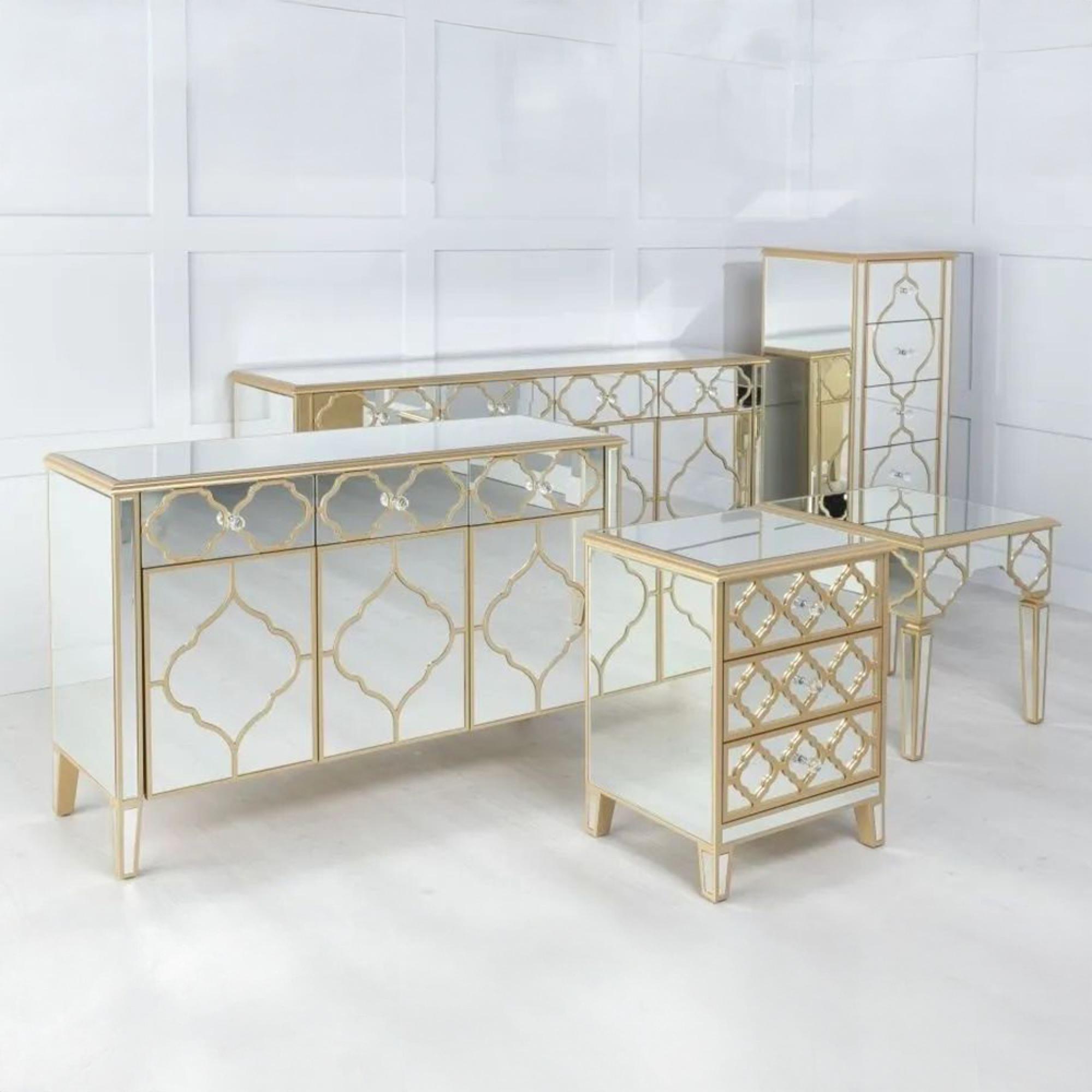 Casablanca Large Sideboard - 125cm - 3 Door - Mirrored - Gold Trim