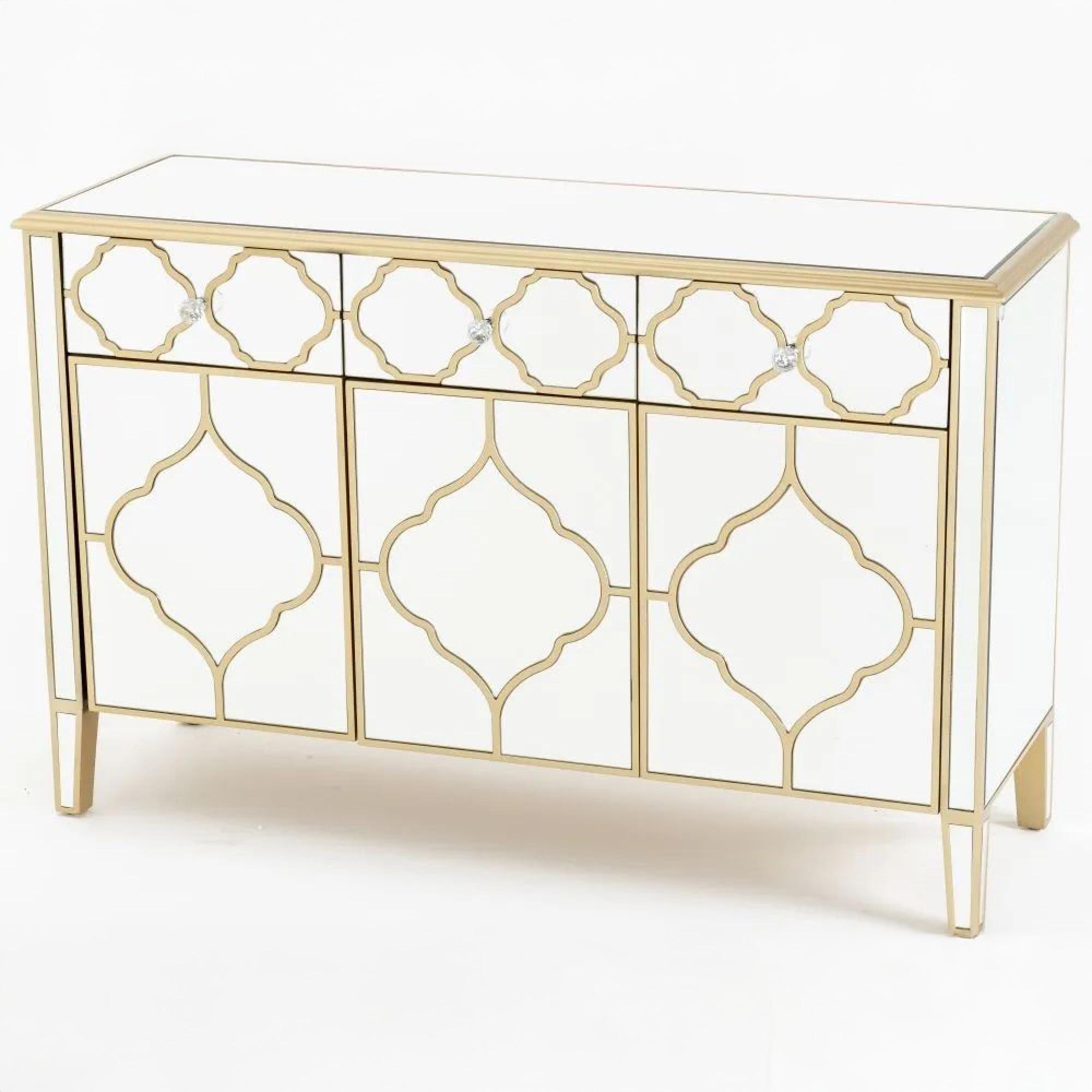 Casablanca Large Sideboard - 125cm - 3 Door - Mirrored - Gold Trim