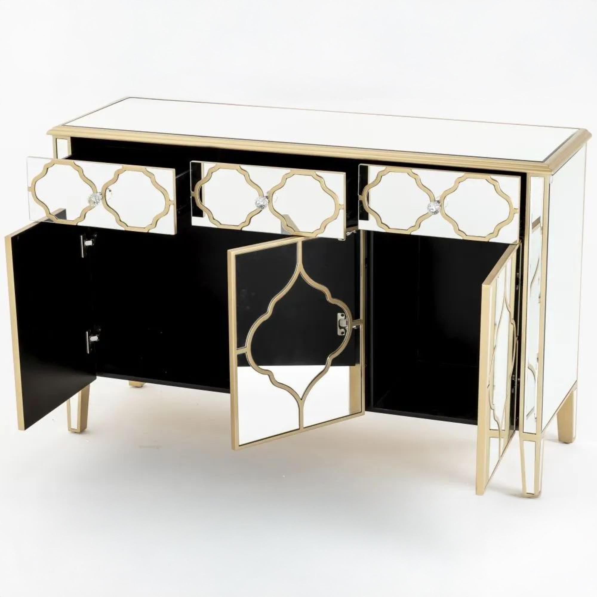 Casablanca Large Sideboard - 125cm - 3 Door - Mirrored - Gold Trim