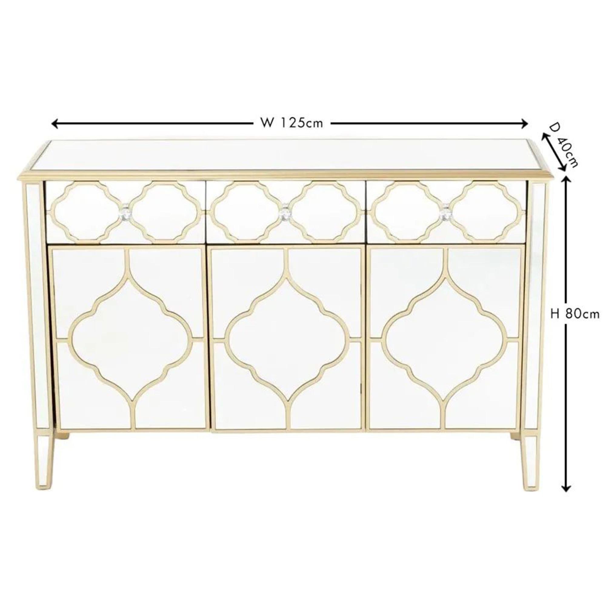 Casablanca Large Sideboard - 125cm - 3 Door - Mirrored - Gold Trim