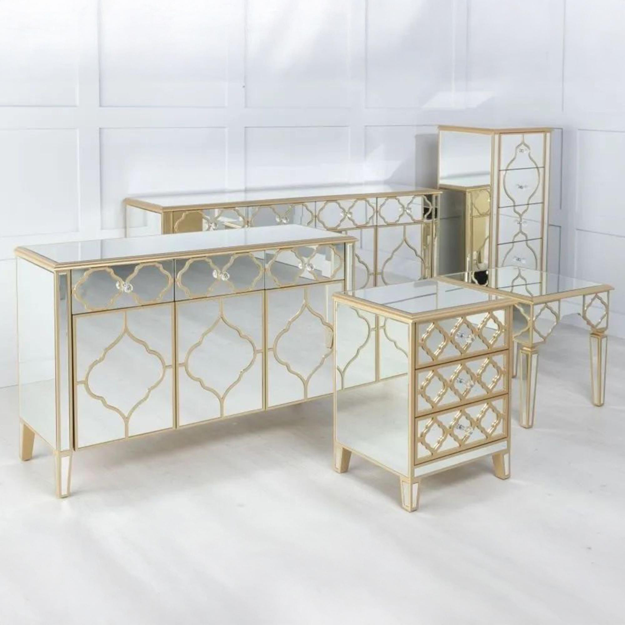 Casablanca Large Sideboard - 170cm - 4 Door - Mirrored - Gold Trim