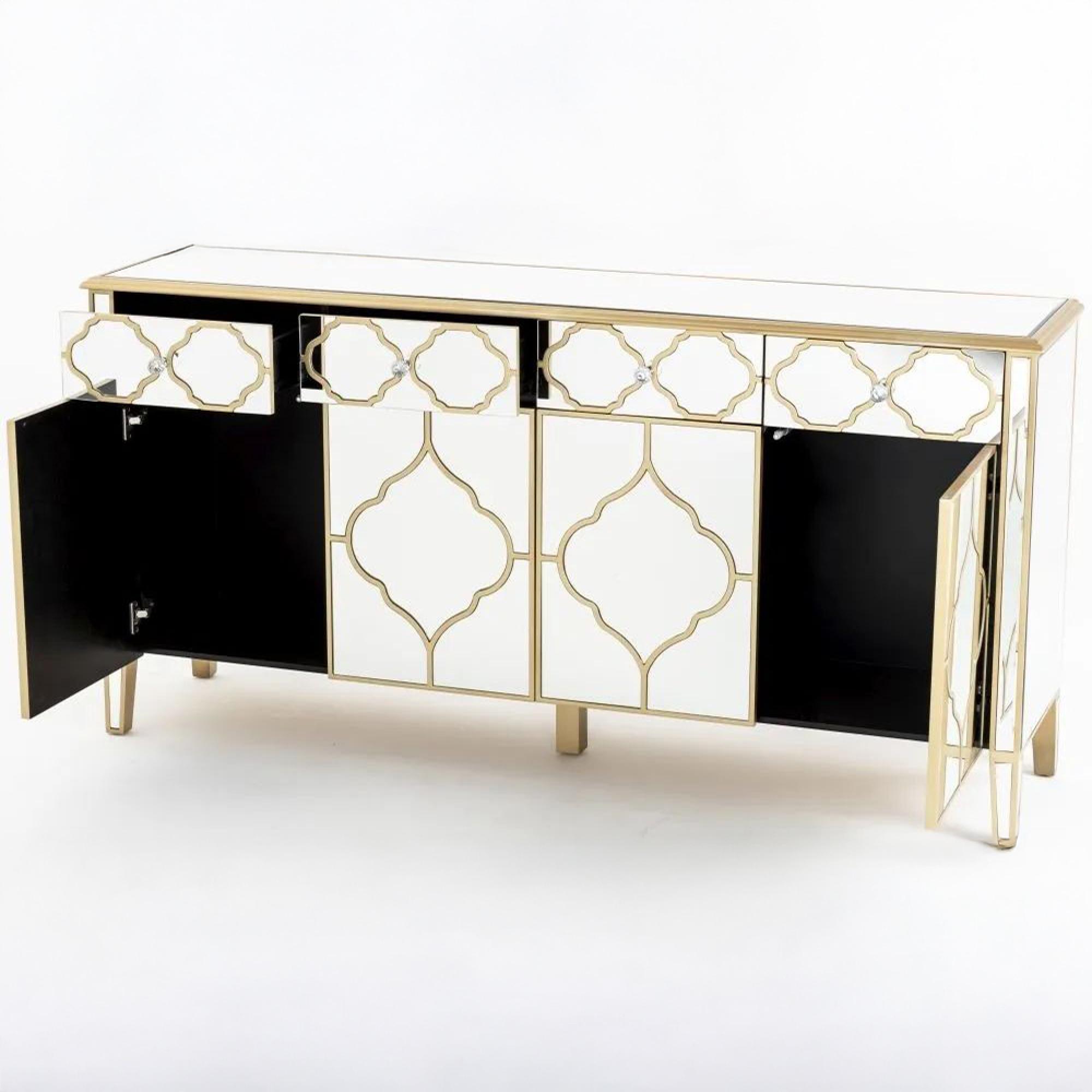 Casablanca Large Sideboard - 170cm - 4 Door - Mirrored - Gold Trim