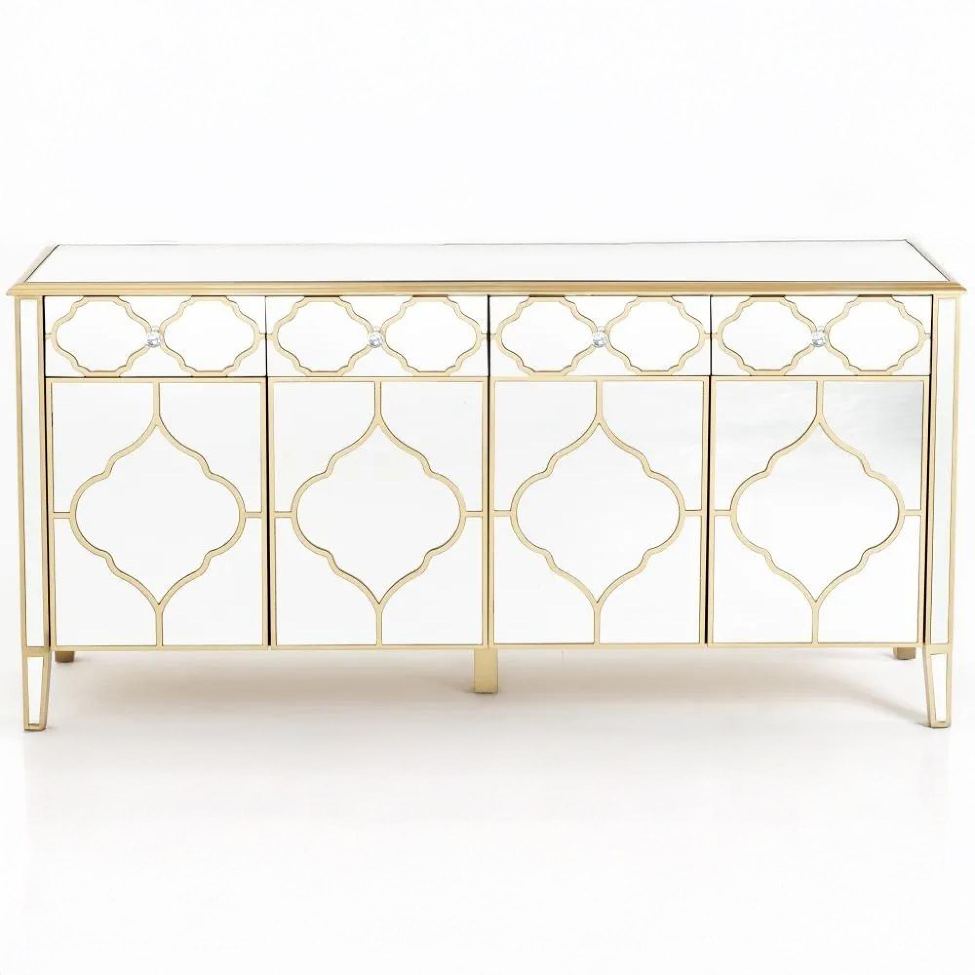 Casablanca Large Sideboard - 170cm - 4 Door - Mirrored - Gold Trim
