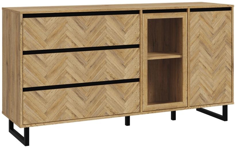 Chevron Oak Effect Medium Sideboard - 2 Doors