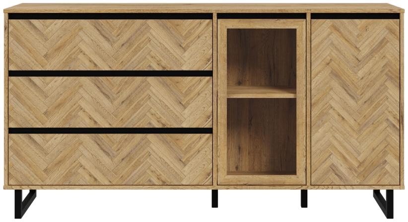 Chevron Oak Effect Medium Sideboard - 2 Doors