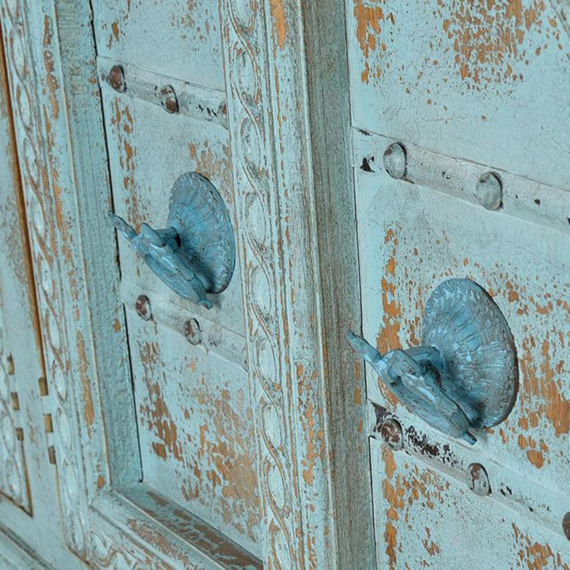 Clearance - Ndrenic Watergreen Mango Wood 4 Door Large Sideboard - FSS16388